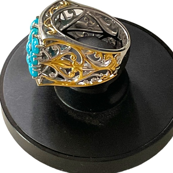 HSN Genuine Sleeping Beauty Turquoise/Sterling Silver and 18k Yellow Gold Band - Picture 5 of 5